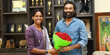 தங்கம் வென்ற தடகள வீராங்கனைக்கு நடிகர் தனுஷ்  பாராட்டு !